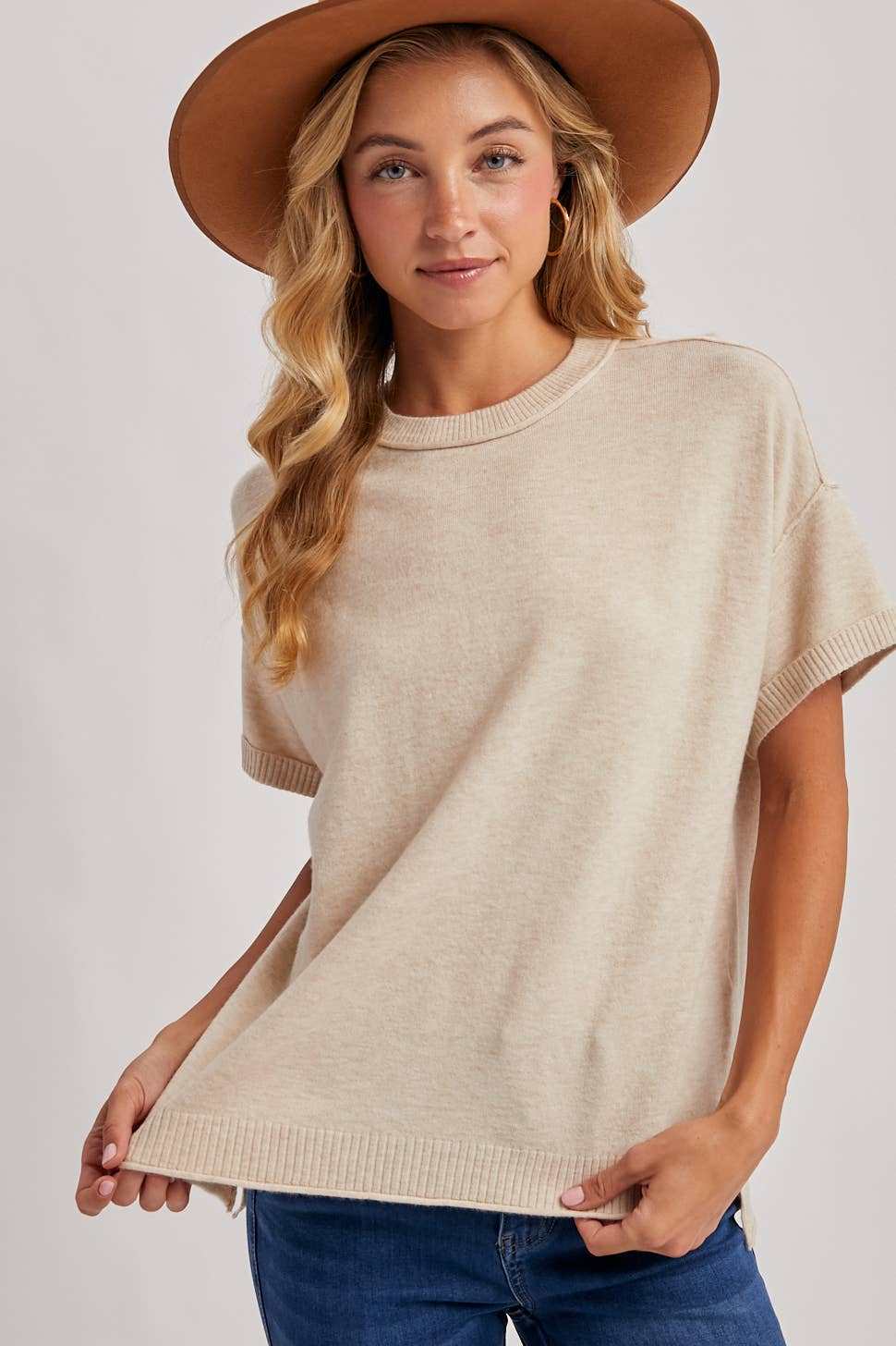 Kasey Crew Neck Knit Top ~ Oatmeal