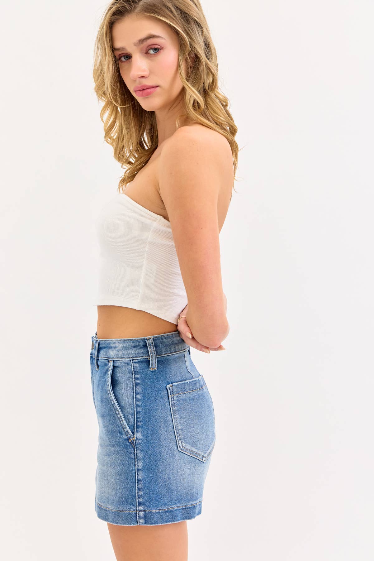 Harlow High Rise Trouser Shorts ~ Light Denim