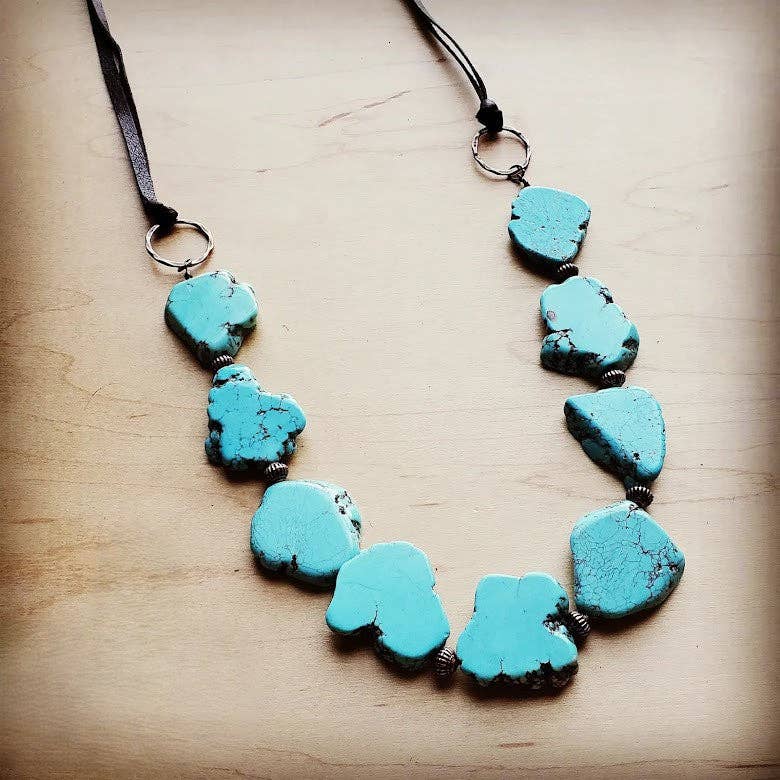 Blue Turquoise Western Slab Necklace