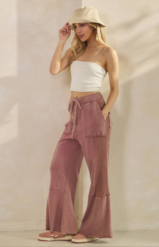 Vivian Vintage Wash Flare Panel Pants ~ Mauve