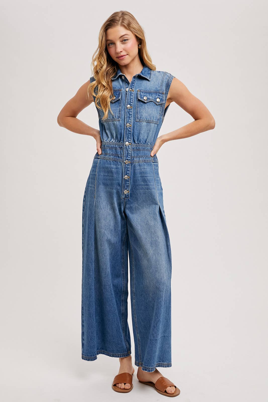 Maddie Sleeveless Jumpsuit ~ Light Denim
