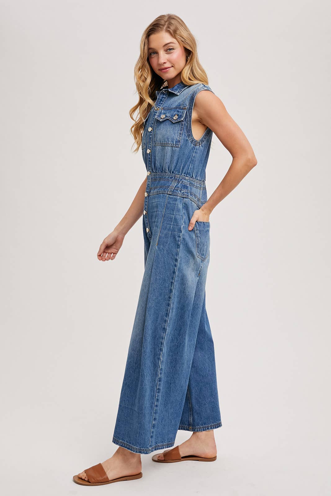 Maddie Sleeveless Jumpsuit ~ Light Denim