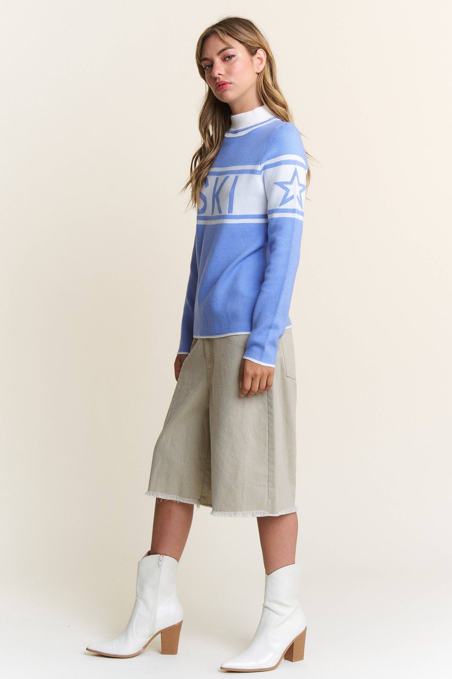 Maddie Mock Neck Ski Sweater ~ Sky Blue