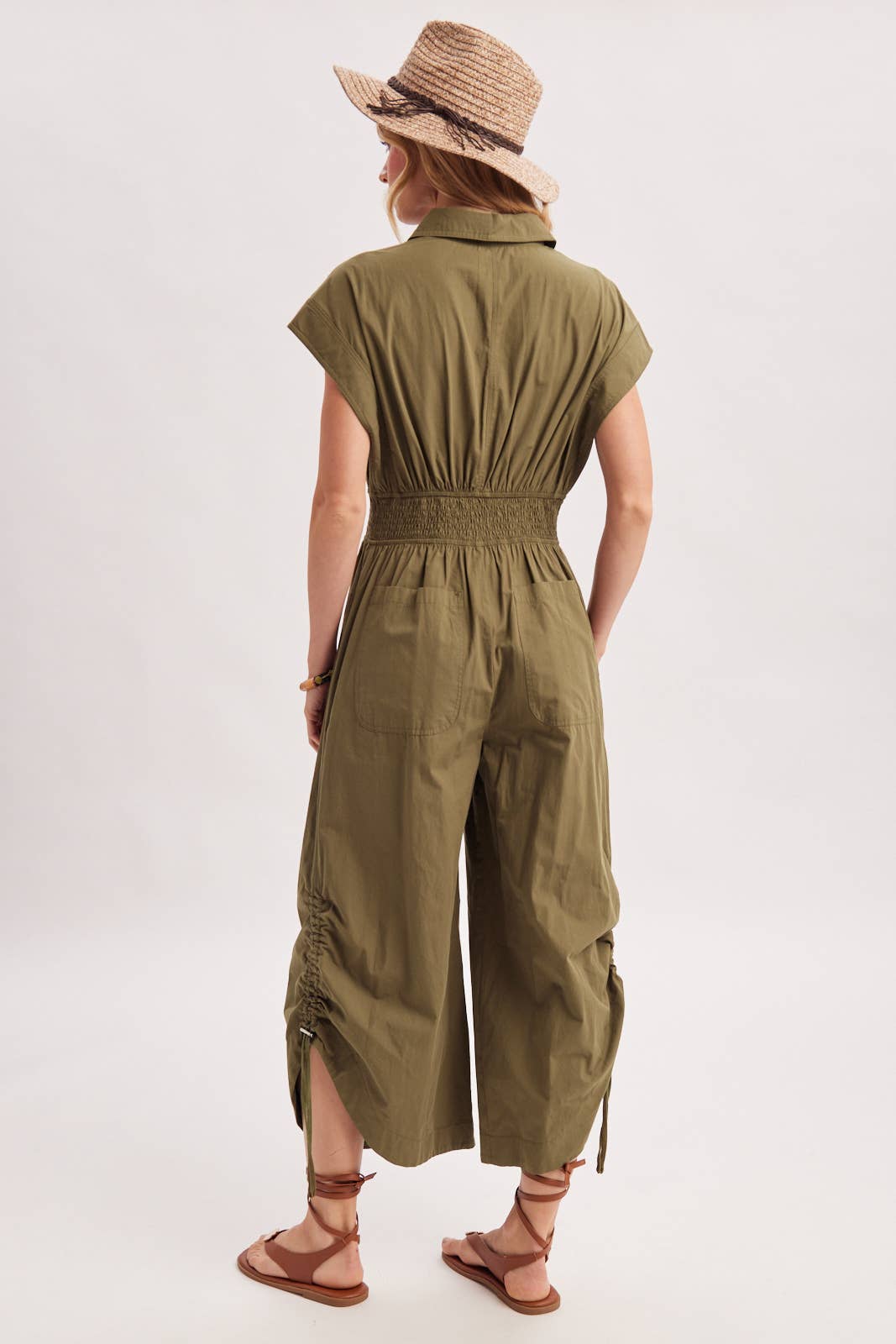 Megan Button Down Utility Jumpsuit ~ Olive