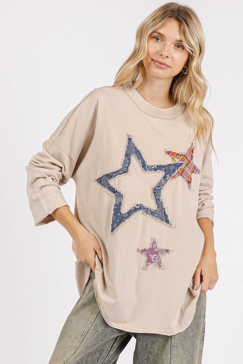 Vicki Mineral Wash Multi Star Top ~ Tan