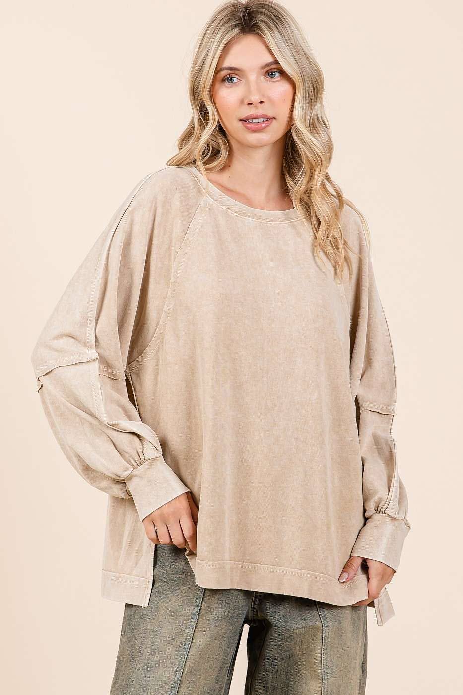 Molly Mineral Wash Raglan Oversized Top ~ Brown Sugar