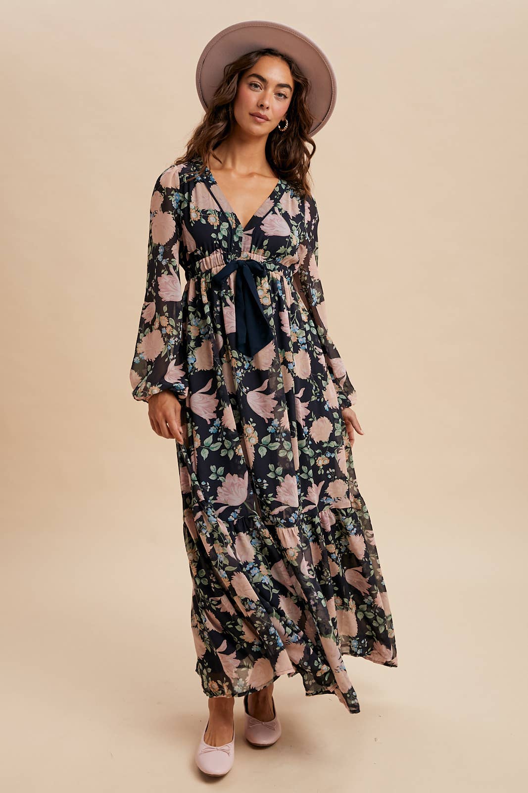 Serenity Floral Bow Tie Maxi Dress ~ Midnight