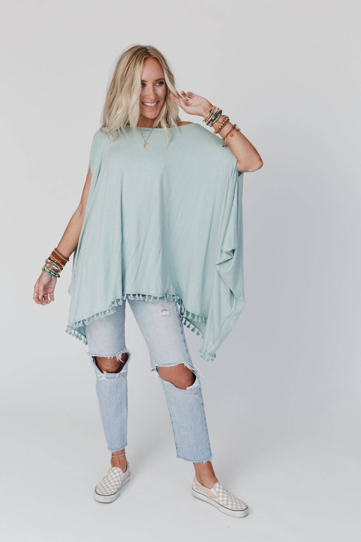 The Wren Tassel Tunic ~ Seafoam