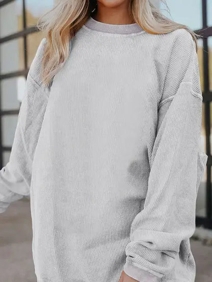 Rita Ribbed Corded Oversized Sweatshirt ~ Light Grey