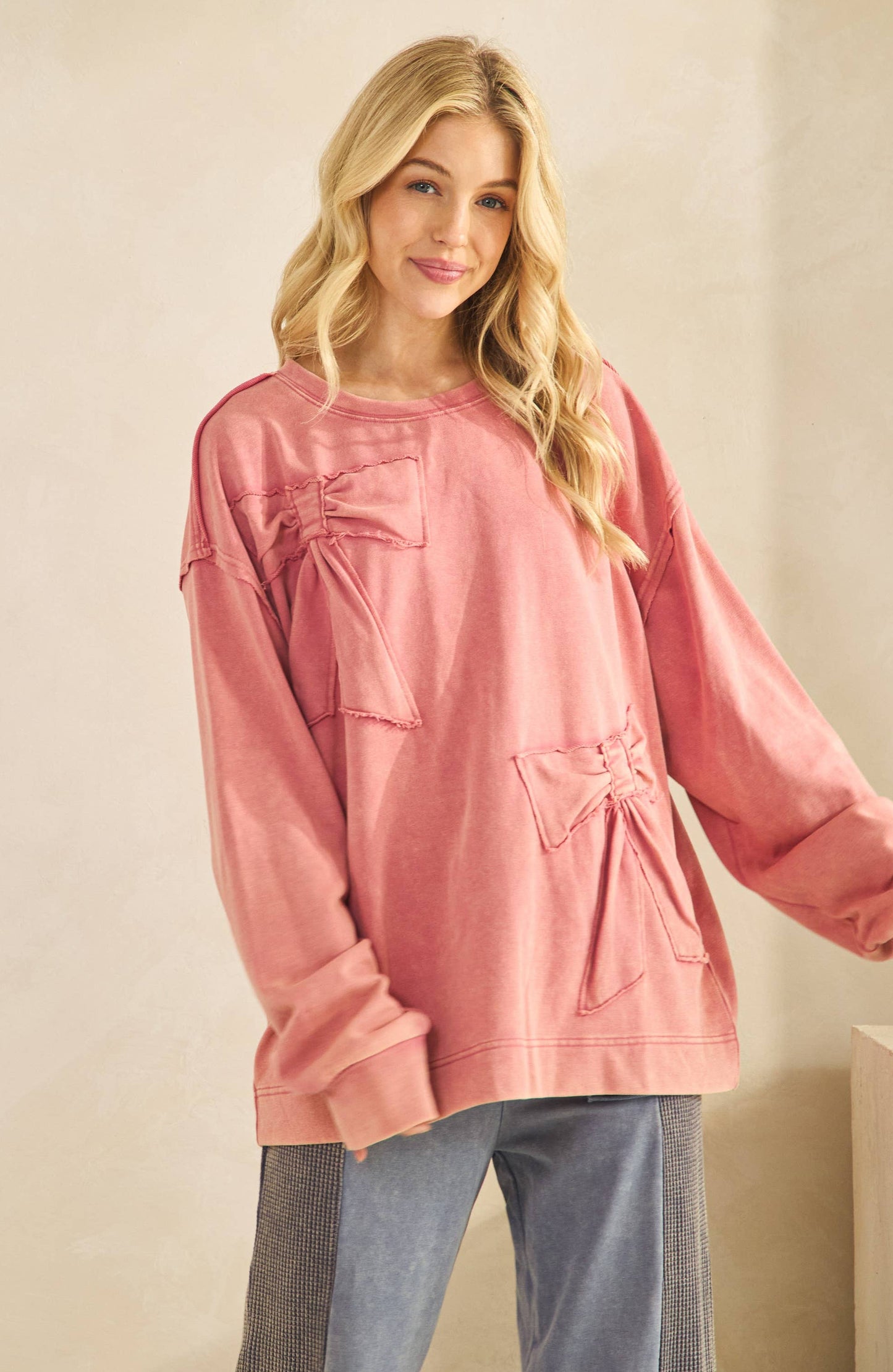 Flora French Terry Bow Pullover ~ Mauve