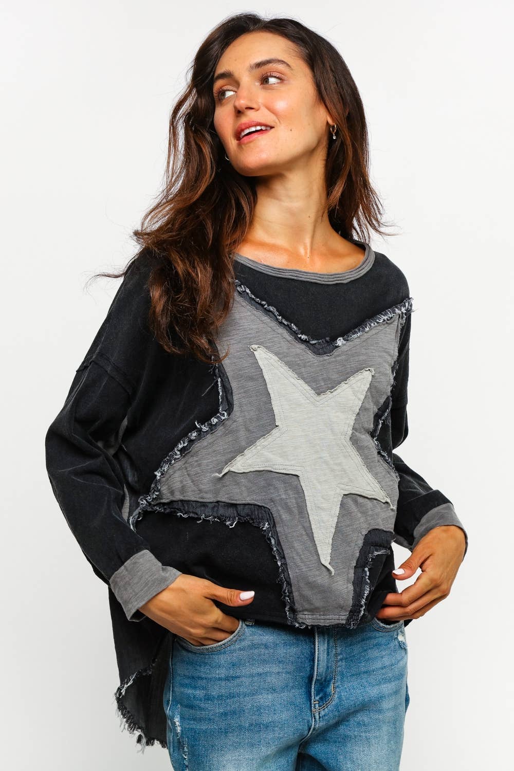 Sharon Star Patchwork Top ~ Charcoal