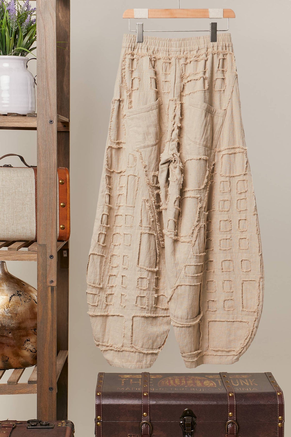 Payton Patchwork Textured Pants ~ Beige