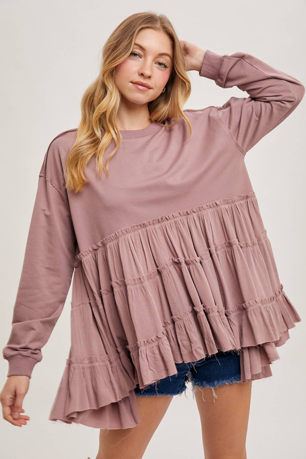 Tinsley Tiered Ruffle Hem Top ~ Mauve