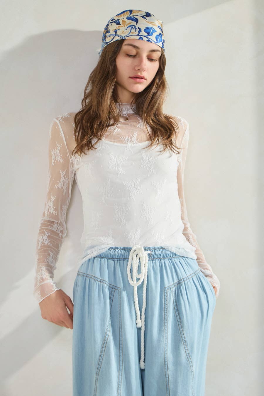 Carmon Chambray Wide Palazzo Pants ~ Light Denim