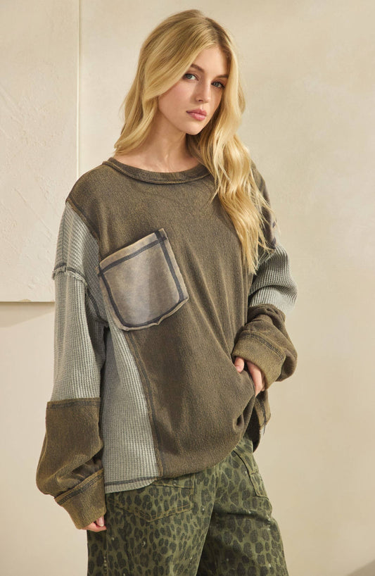 Penelope Patchwork Pocket Top ~ Ash