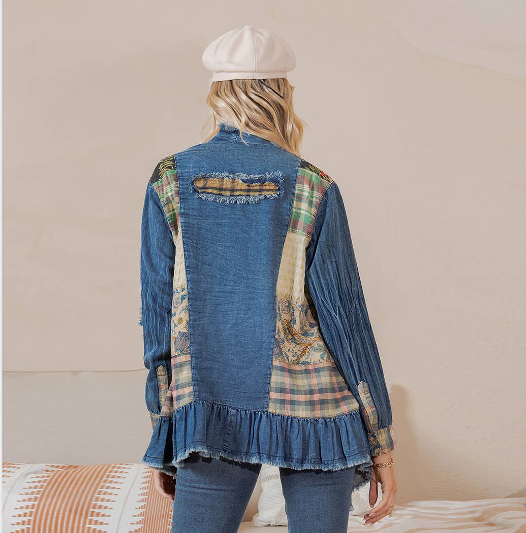 Piper Boho Patched Cardigan ~ Dark Denim