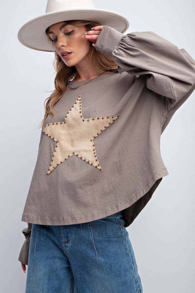 Dharma Suede Star Patch Top ~ Ash