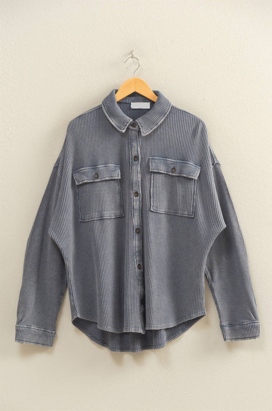 Oakley Mineral Washed Waffle Shacket ~ Dusty Navy