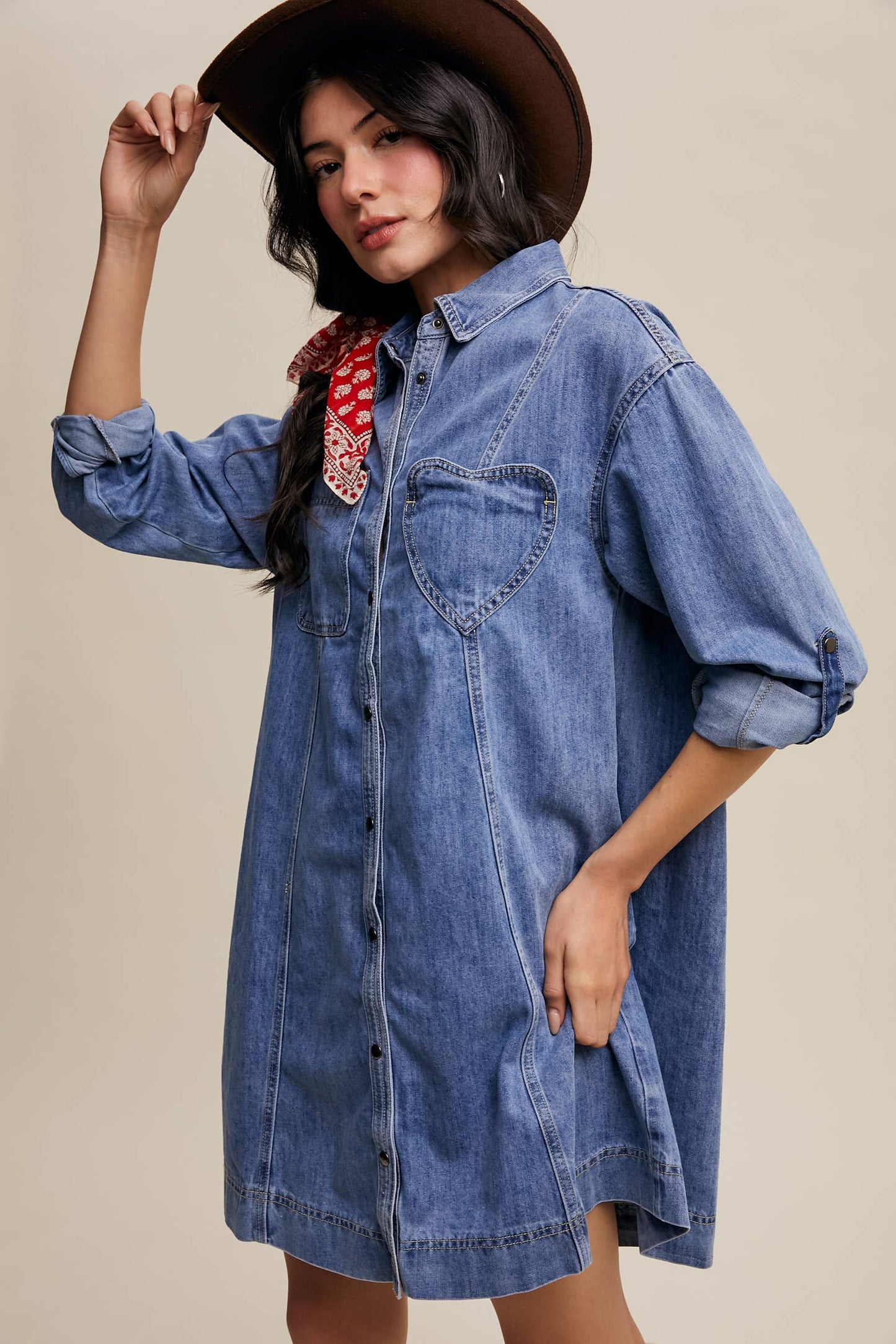 Dana Denim Heart-Pocket Shirt Dress ~ Daylight Denim