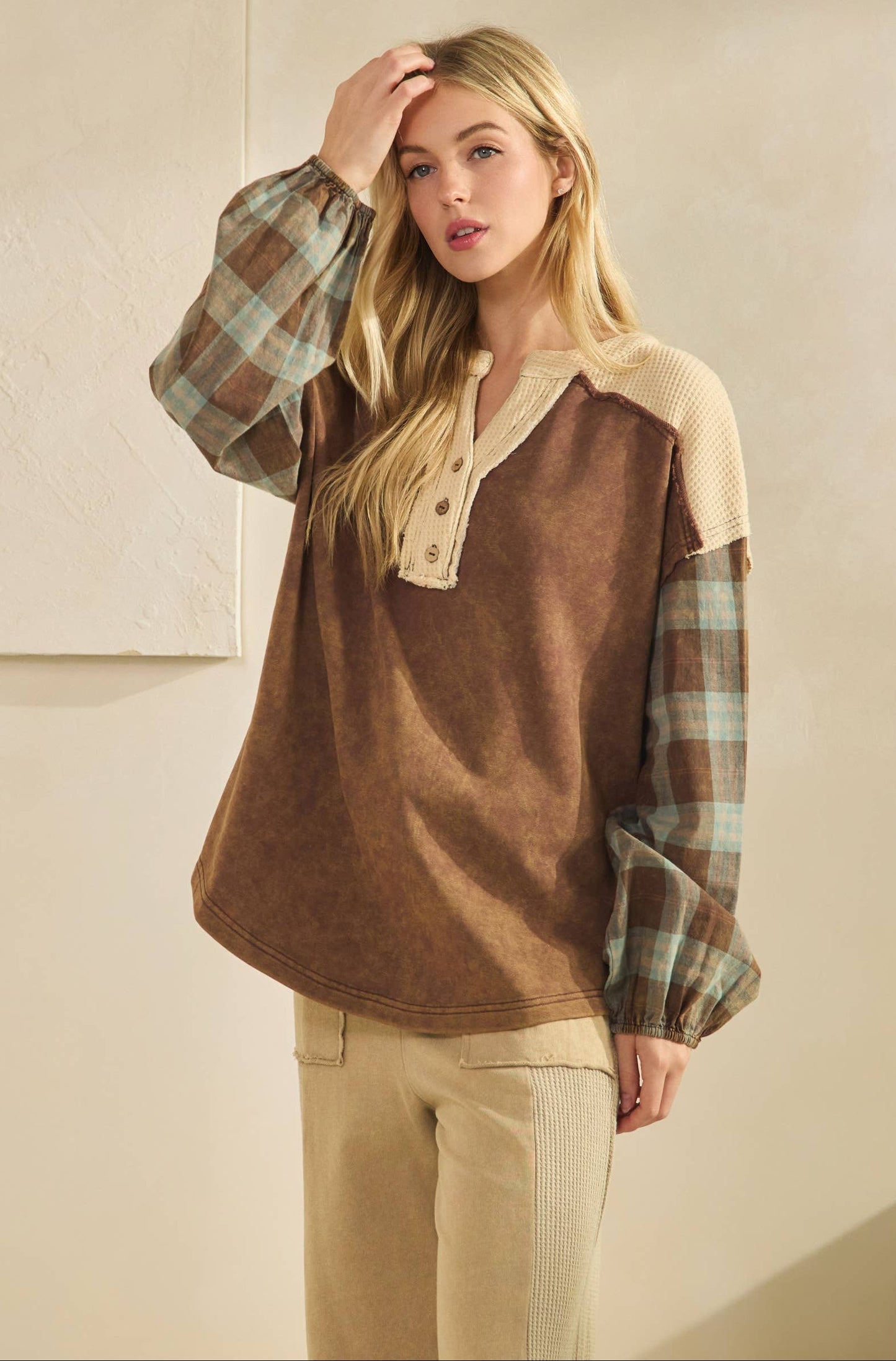 Campfire Flannel Contrast  Pullover ~ Brown