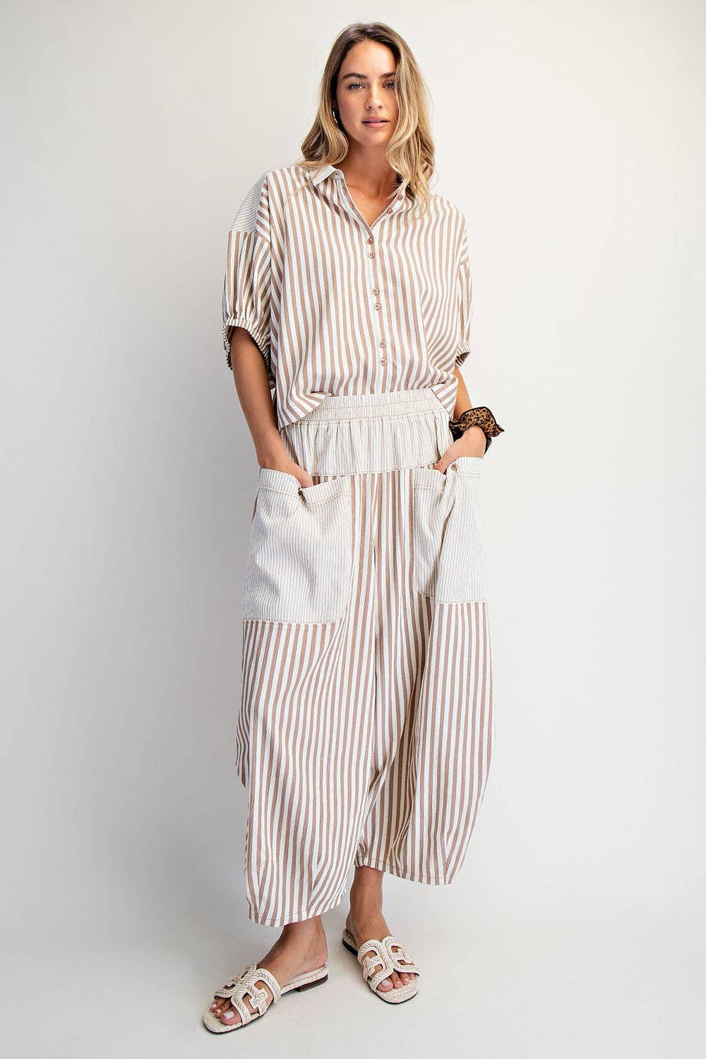 Blair Striped Cropped Pants ~ Mocha Mousse