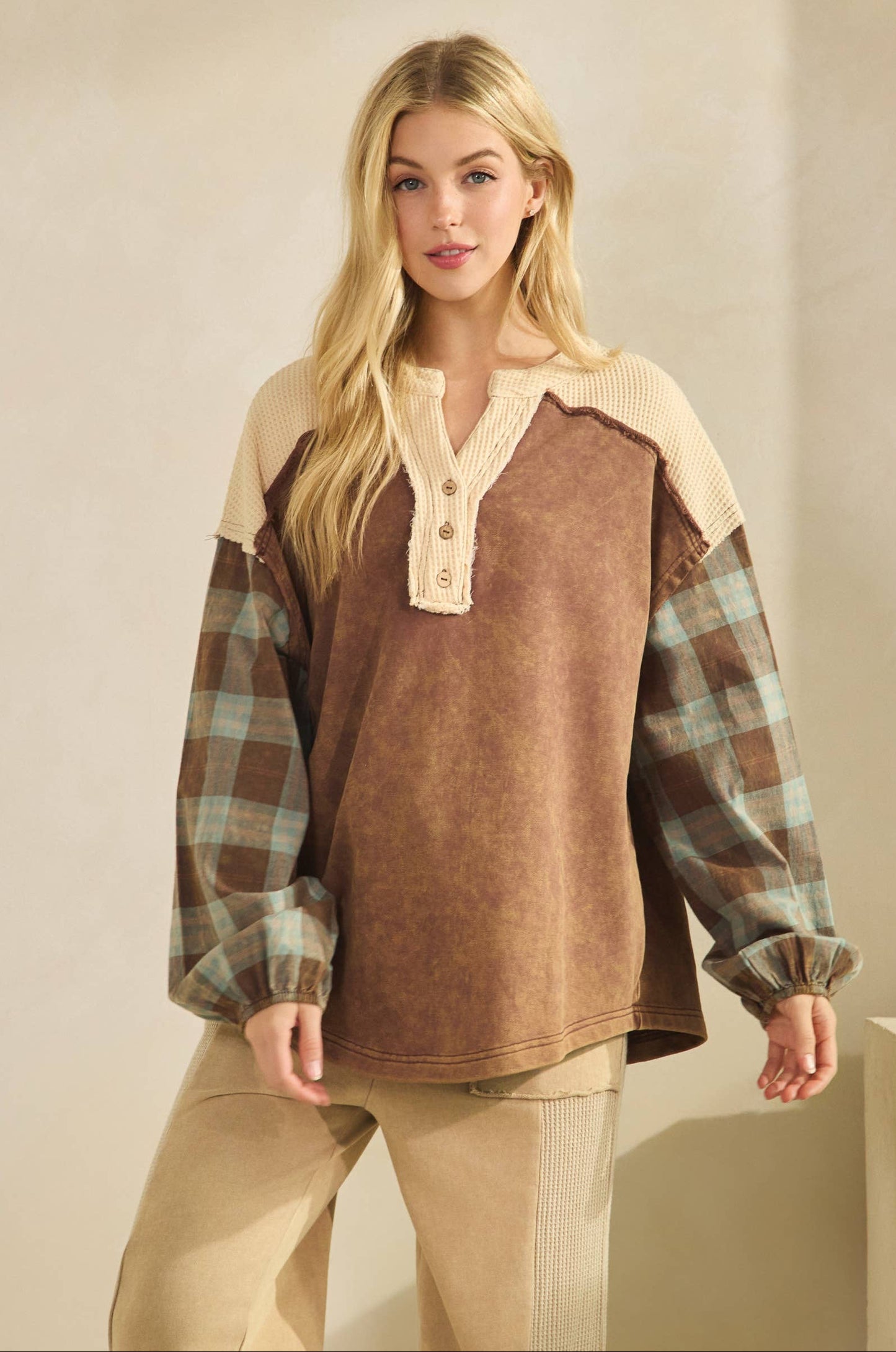 Campfire Flannel Contrast  Pullover ~ Brown