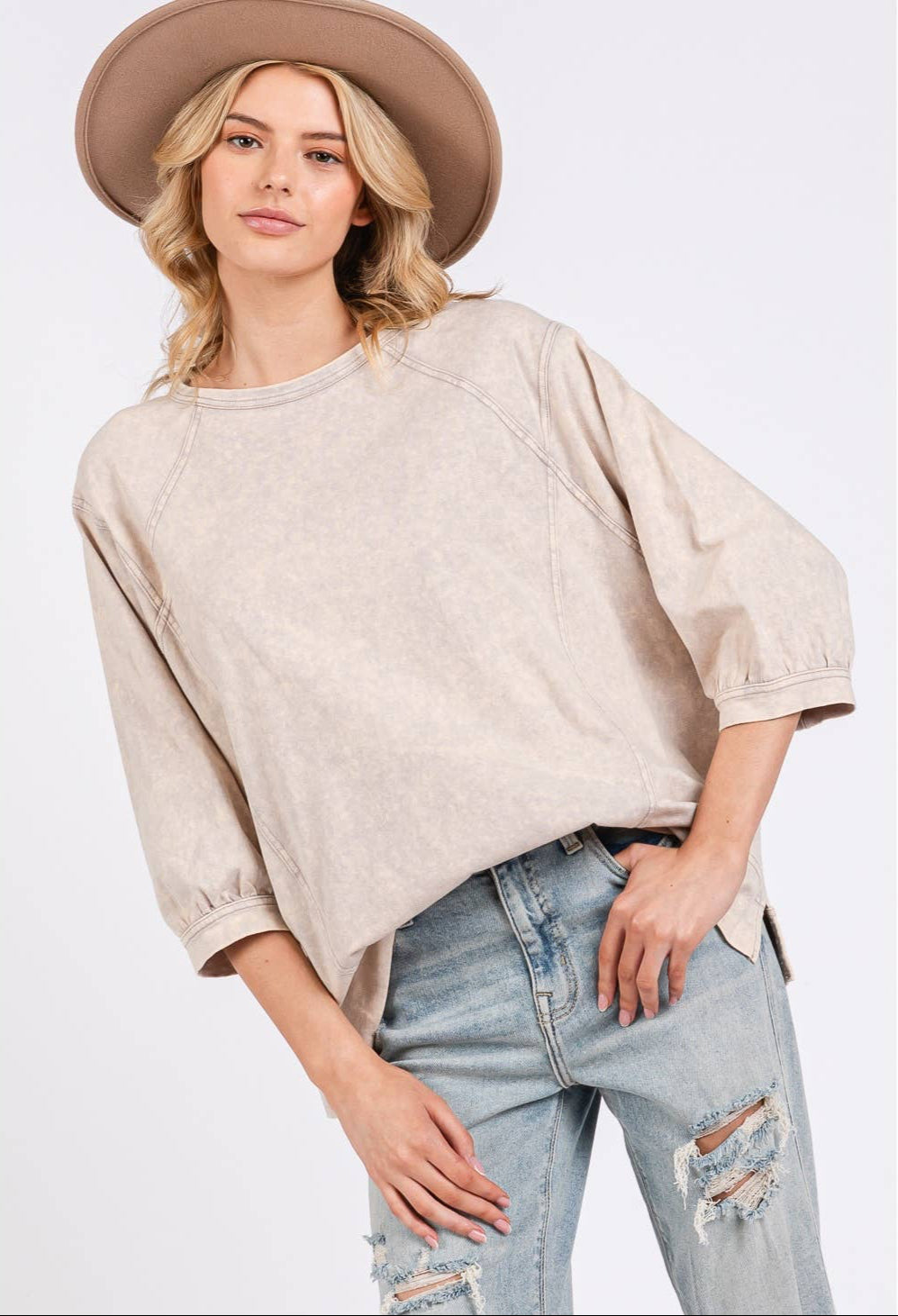 Molly Mineral Wash Oversized Top ~ Mushroom