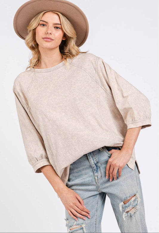 Molly Mineral Wash Oversized Top ~ Mushroom