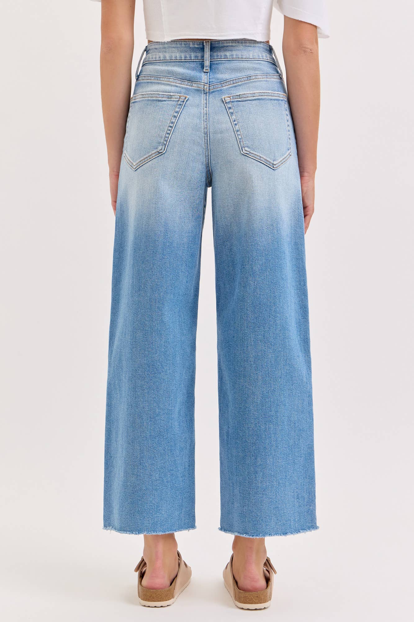 Harlow High Rise Raw Hem Crop Wide Leg Jeans ~ Light Denim