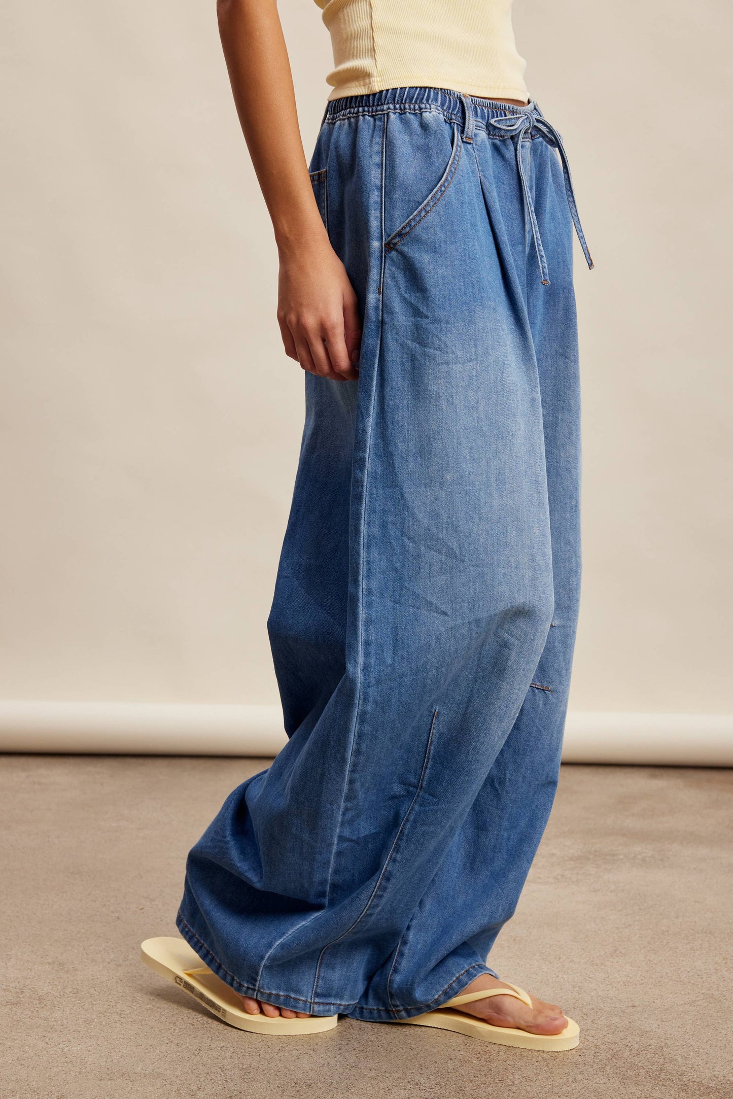 Darcy Drawstring Wide-Leg Denim Pants ~ Drift Blue