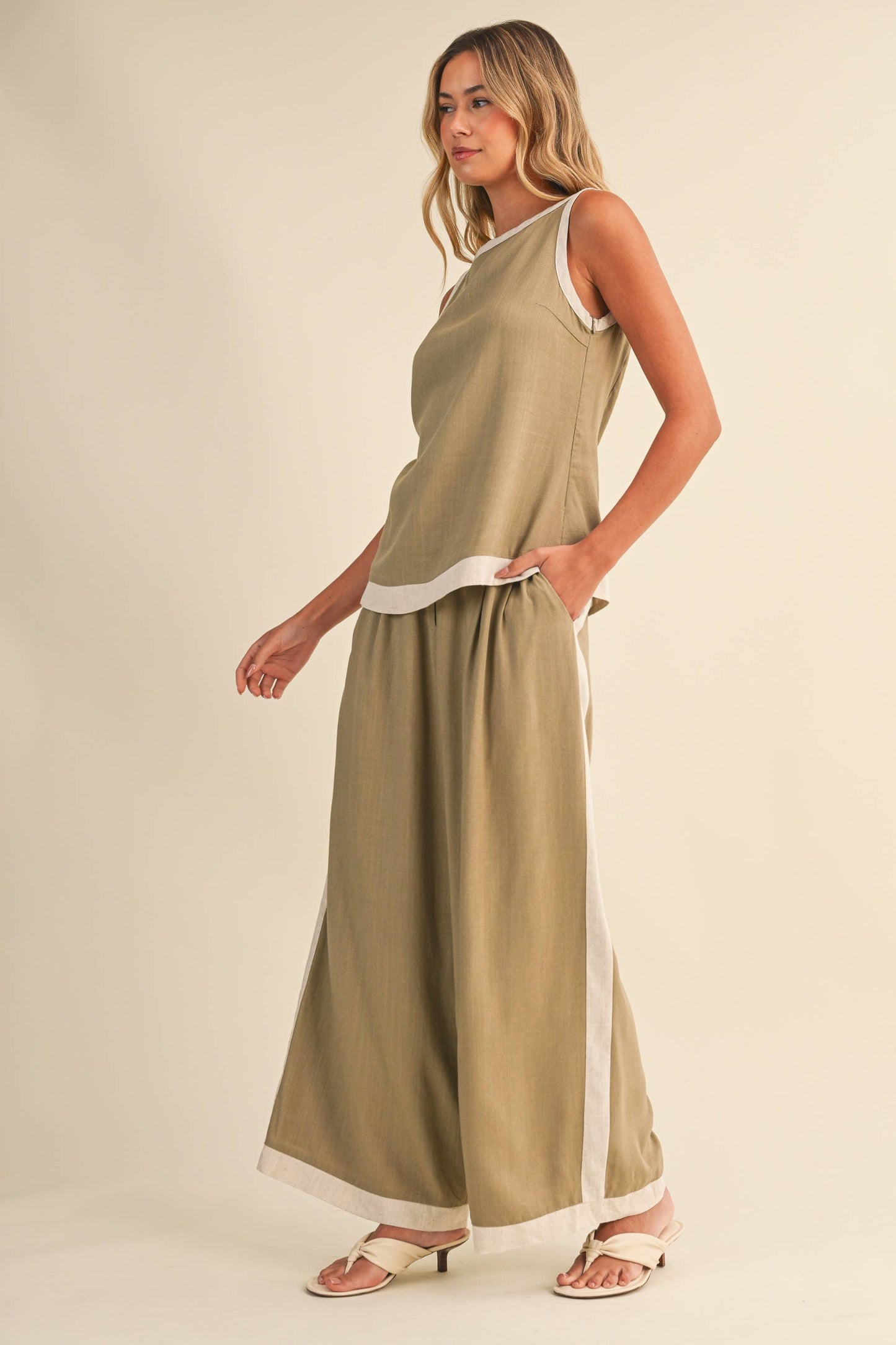 Lauren Linen Wide Leg Pants ~ Olive/Natural