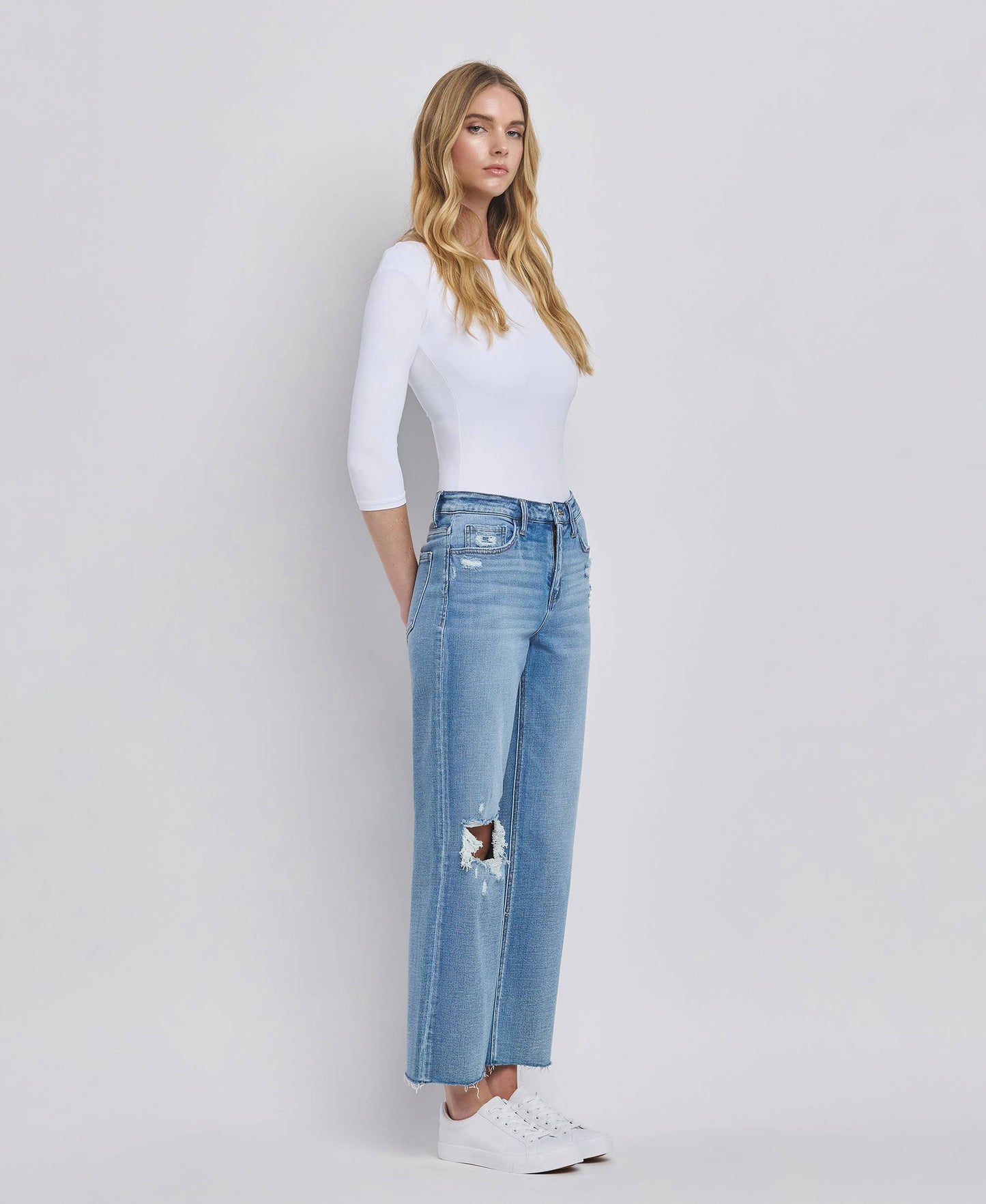 Lola High Rise Crop Slim Wide Leg Jeans ~ Light Denim