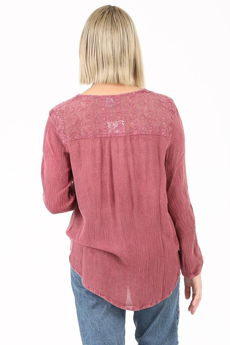 Lindsey Lace Embroidered Tie Waist Top ~ Sedona
