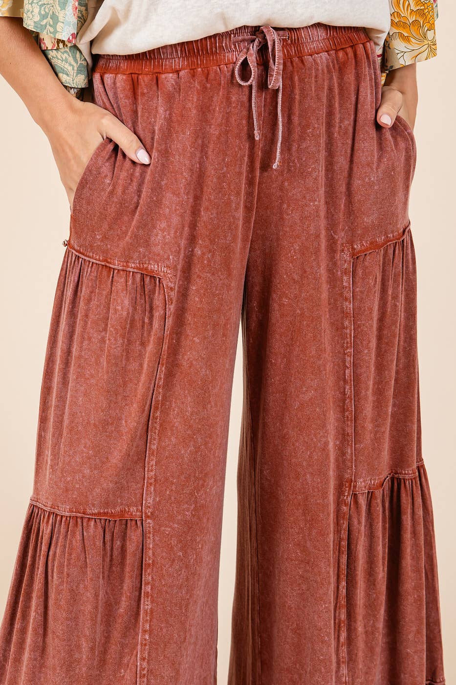 Madelyn Mineral Wash Tiered Wide Leg Pants ~ Sienna