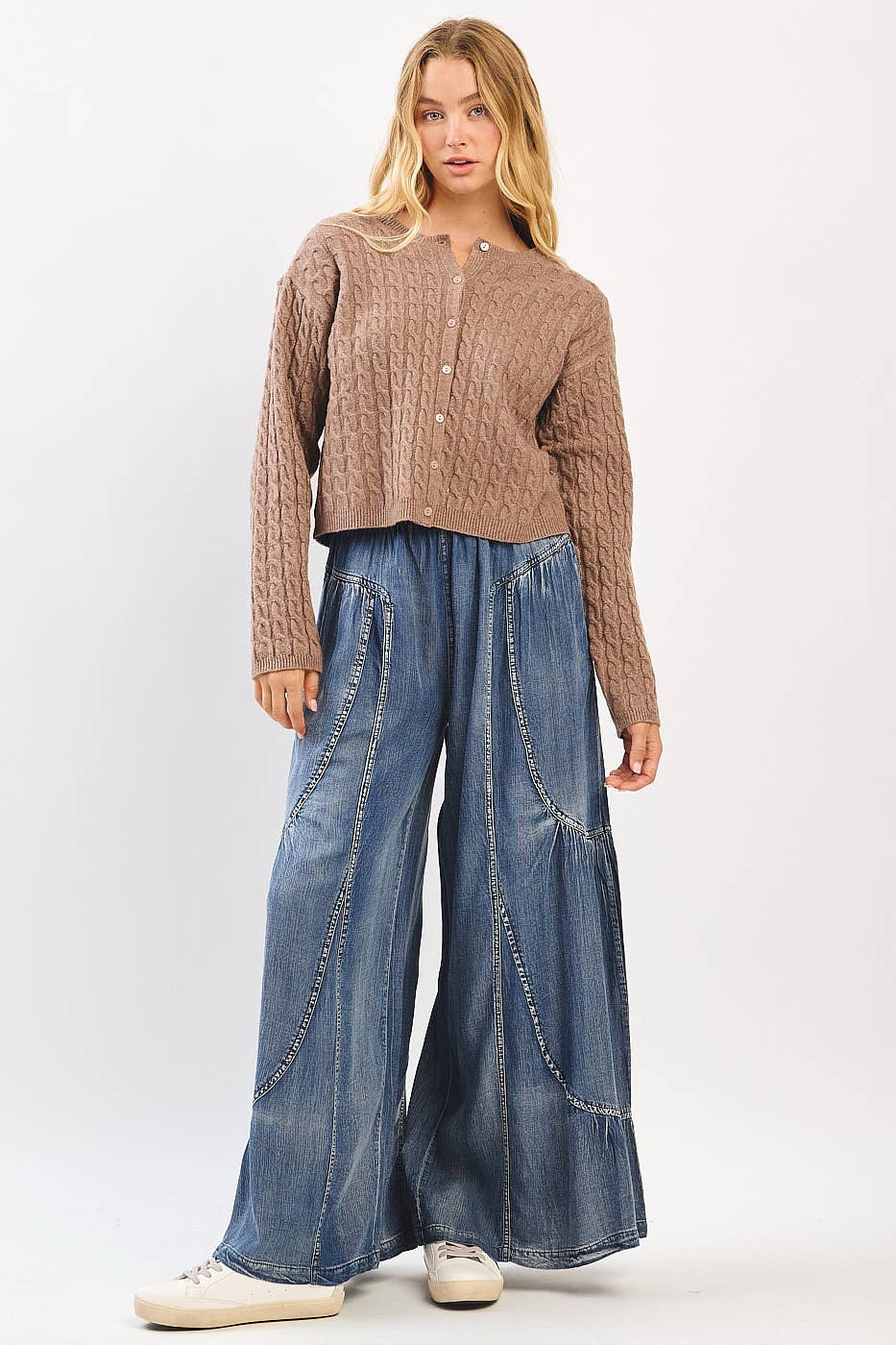 Katie Washed Chambray Wide Leg Pants ~ Dark Denim