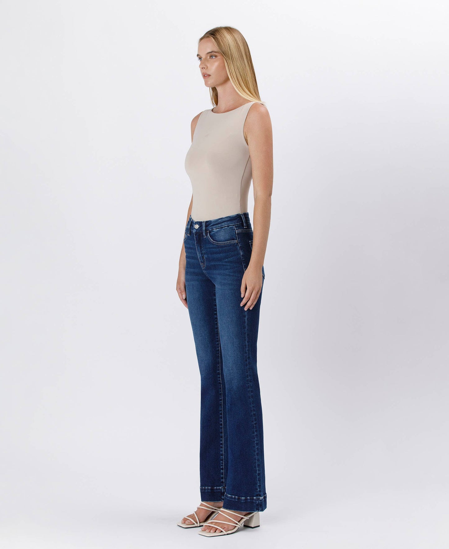 Peyton High Rise Trouser Hem Bootcut Jeans ~ Dark Denim