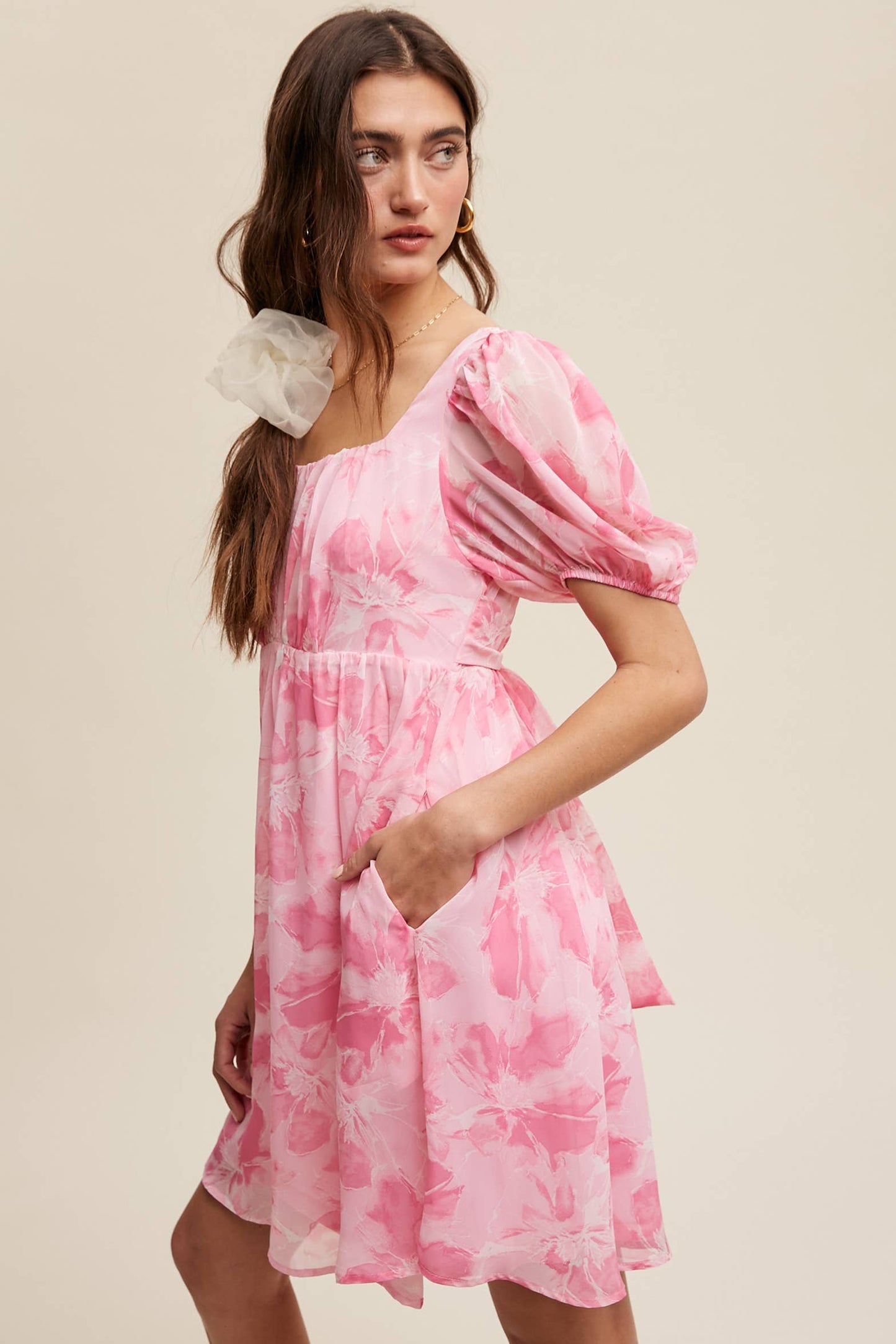 Faith Floral Puff Sleeve Mini Dress ~ Pink