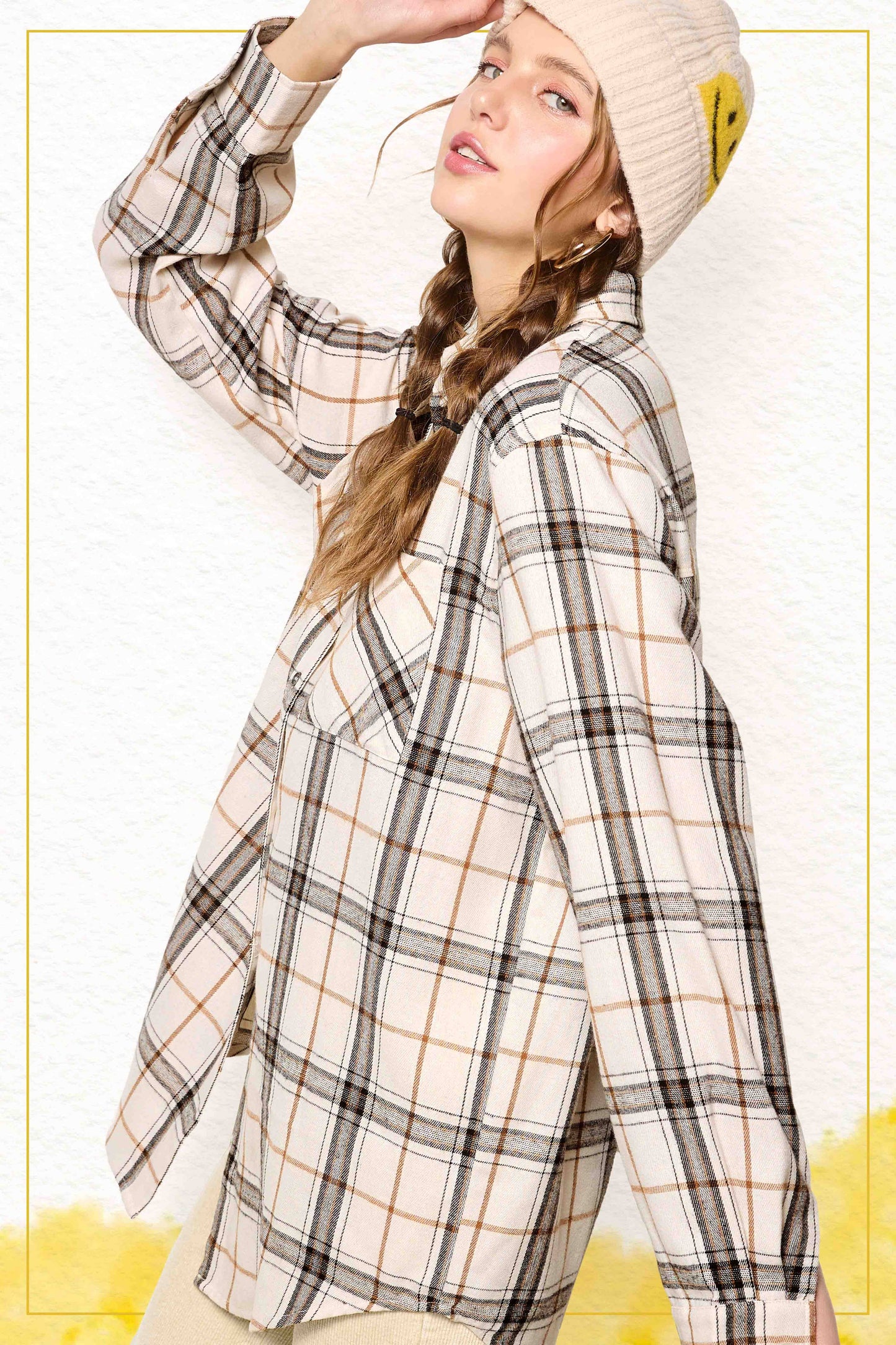 Avery Button Down Plaid Shirt ~ Bone