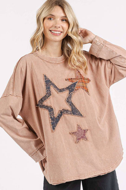 Vicki Mineral Wash Multi Star Top ~ Ginger