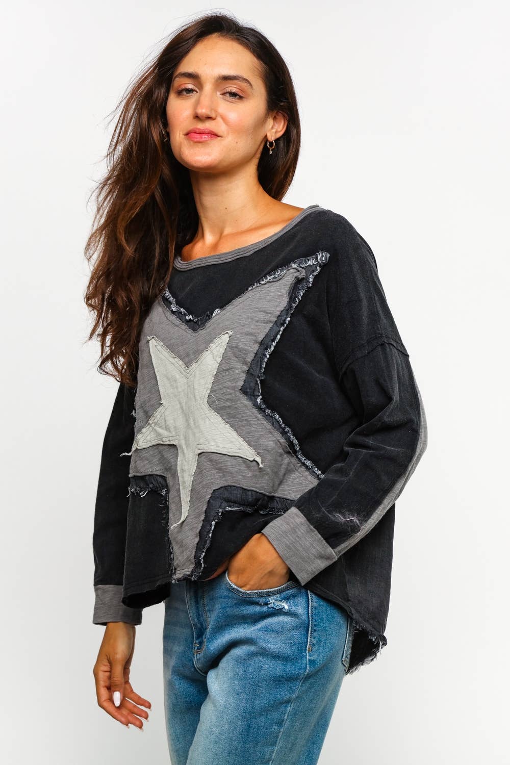 Sharon Star Patchwork Top ~ Charcoal