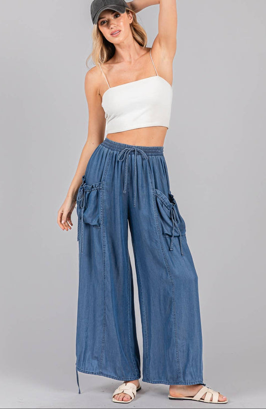 Devon Drawstring Utility Cargo Jogger Pants ~ Dark Denim
