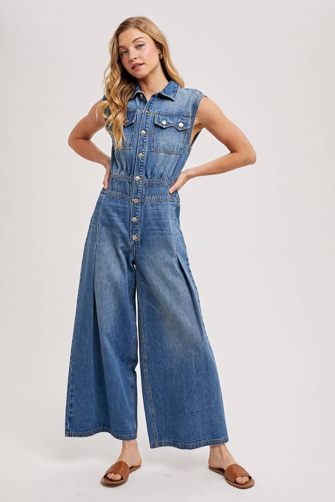 Maddie Sleeveless Jumpsuit ~ Light Denim