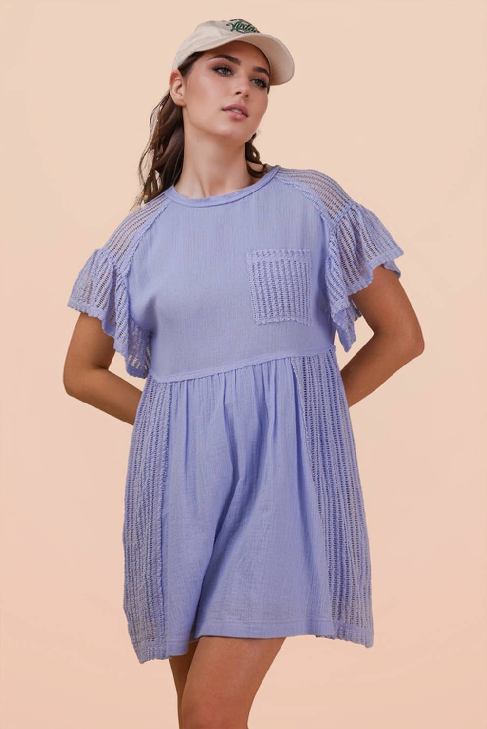 Willow Waffle Knit Contrast Mini Dress ~ Blue