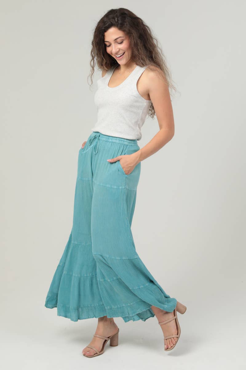 Tiffany Tiered Mineral Wash Pants ~ Teal