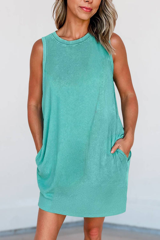 Macey Mineral Wash Tank Mini Dress ~ Green