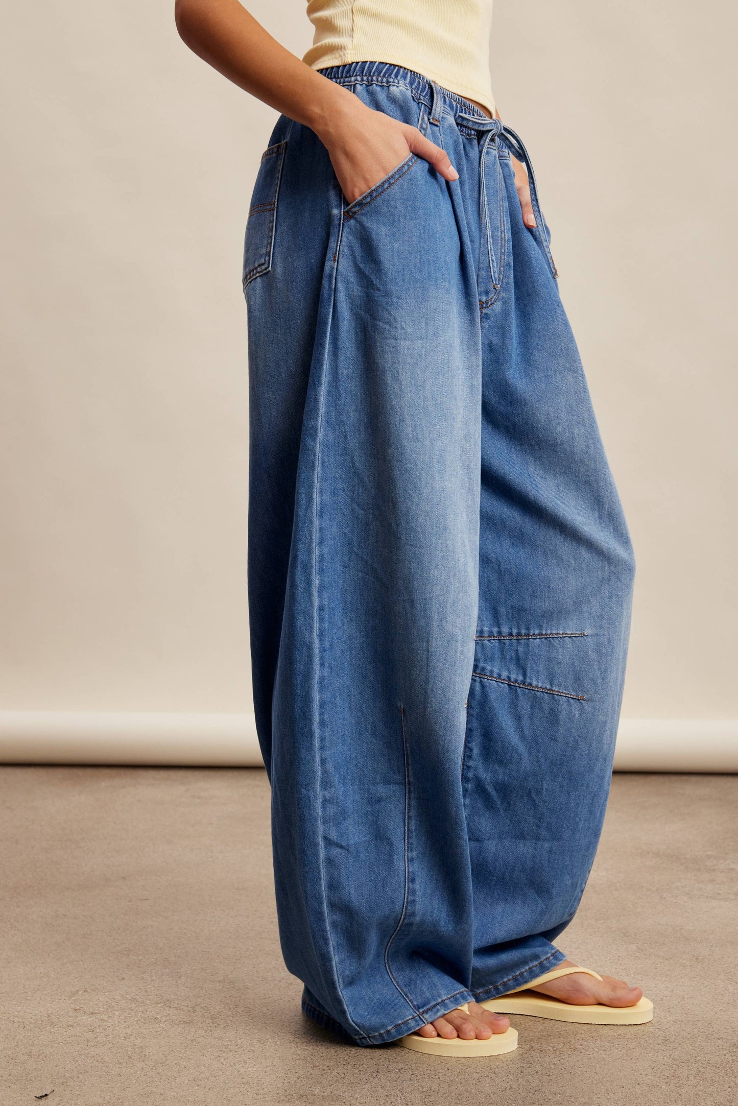 Darcy Drawstring Wide-Leg Denim Pants ~ Drift Blue