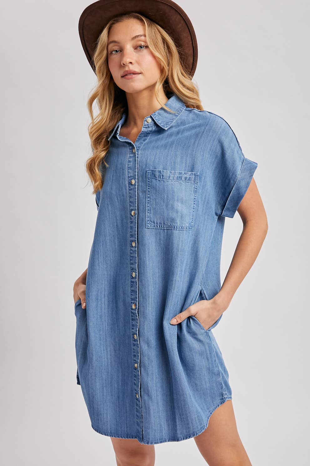 Everlee  Button Down Shirt Dress ~ Denim