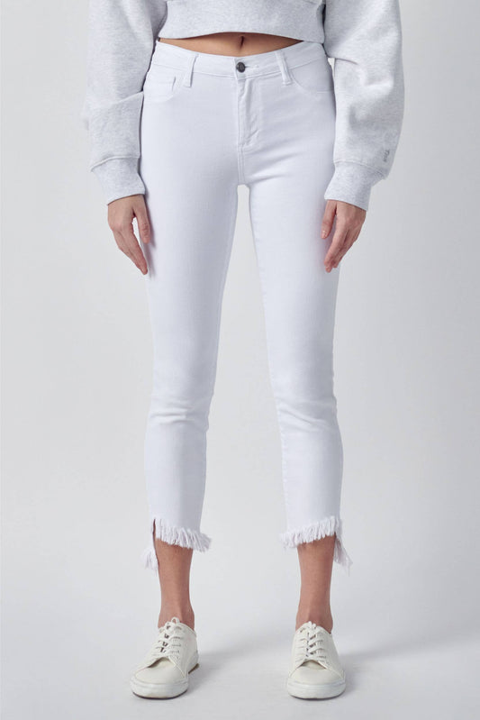 Hailey Mid Rise Fray Hem Crop Skinny Jeans ~ White