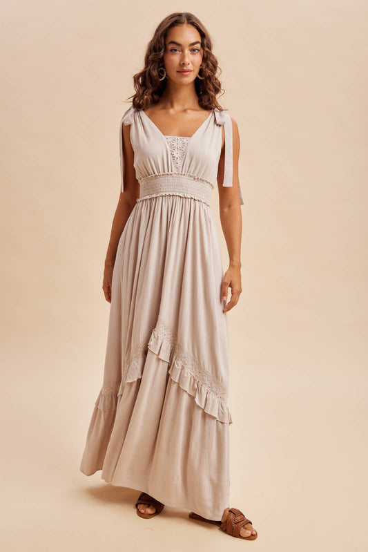Linsey Lace Inset Maxi Dress ~ Oatmeal