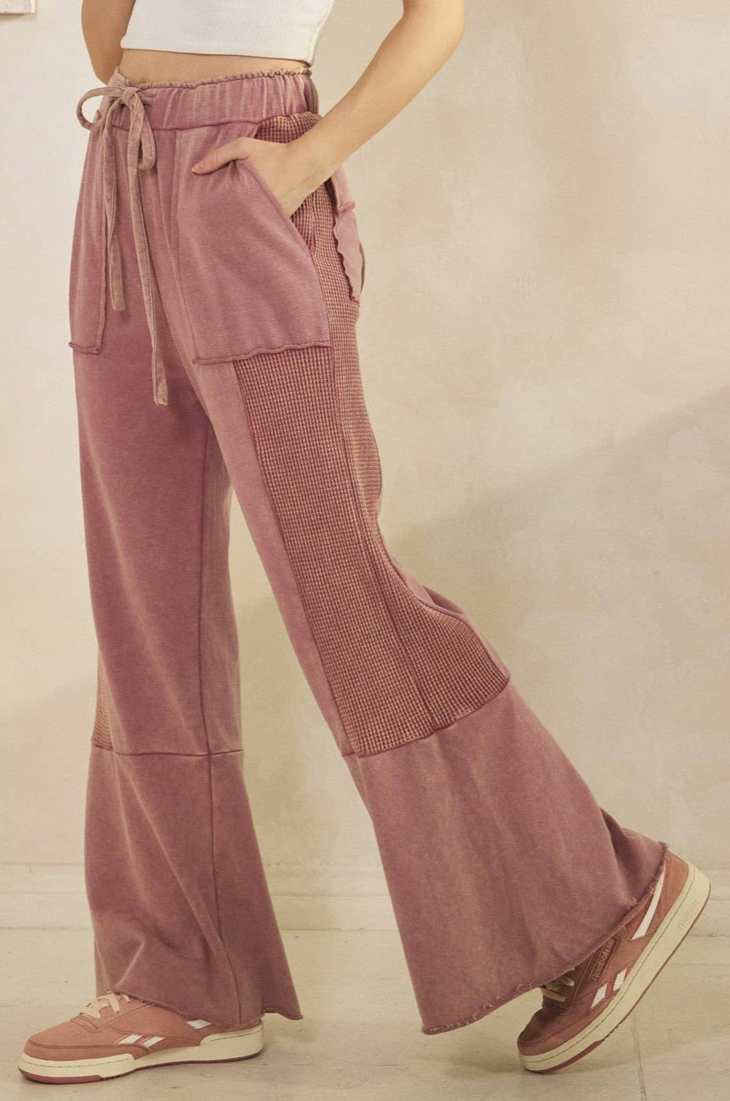 Vivian Vintage Wash Flare Panel Pants ~ Mauve